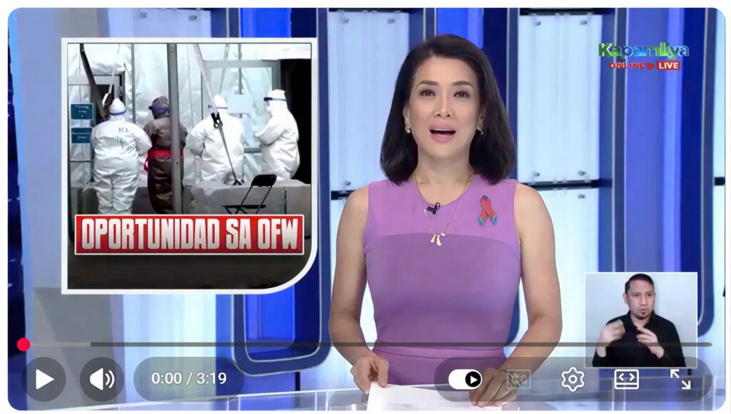 TV Patrol Newscaster showcasing news about Tremendous Need of Nurses for GERMANY