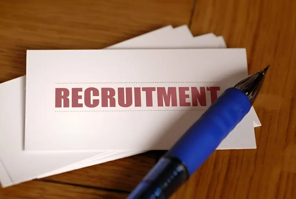 A photo of the Recruitment word printed in a paper
